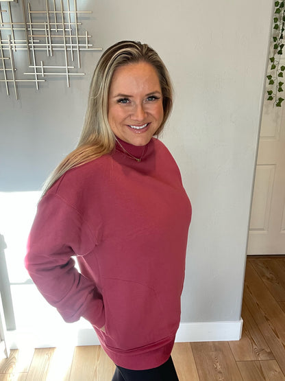 Make No Mistake Mock Neck Pullover in Cranberry