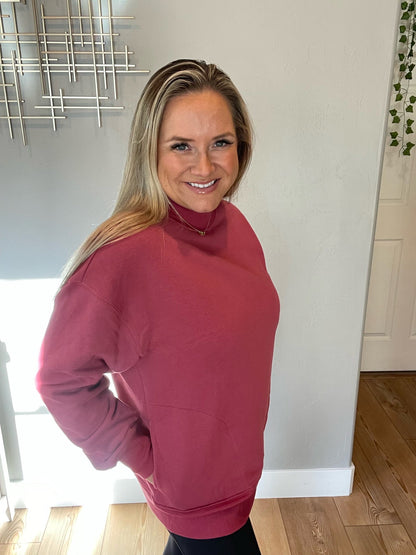 Make No Mistake Mock Neck Pullover in Cranberry by RM