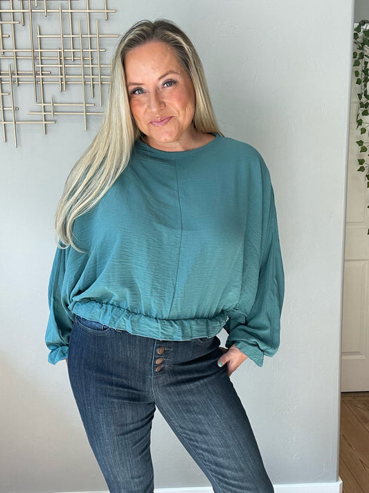 Winging It Ruffle Detail Top in Teal by RM