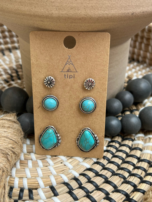 Set of 3 Turquoise Earrings