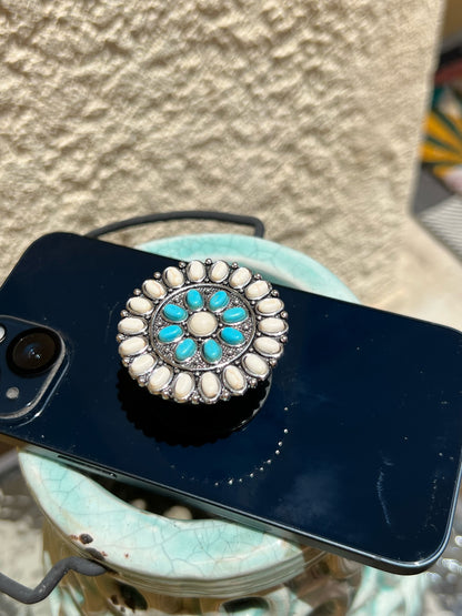 Turquoise & Pearl Western Flower Phone Grip