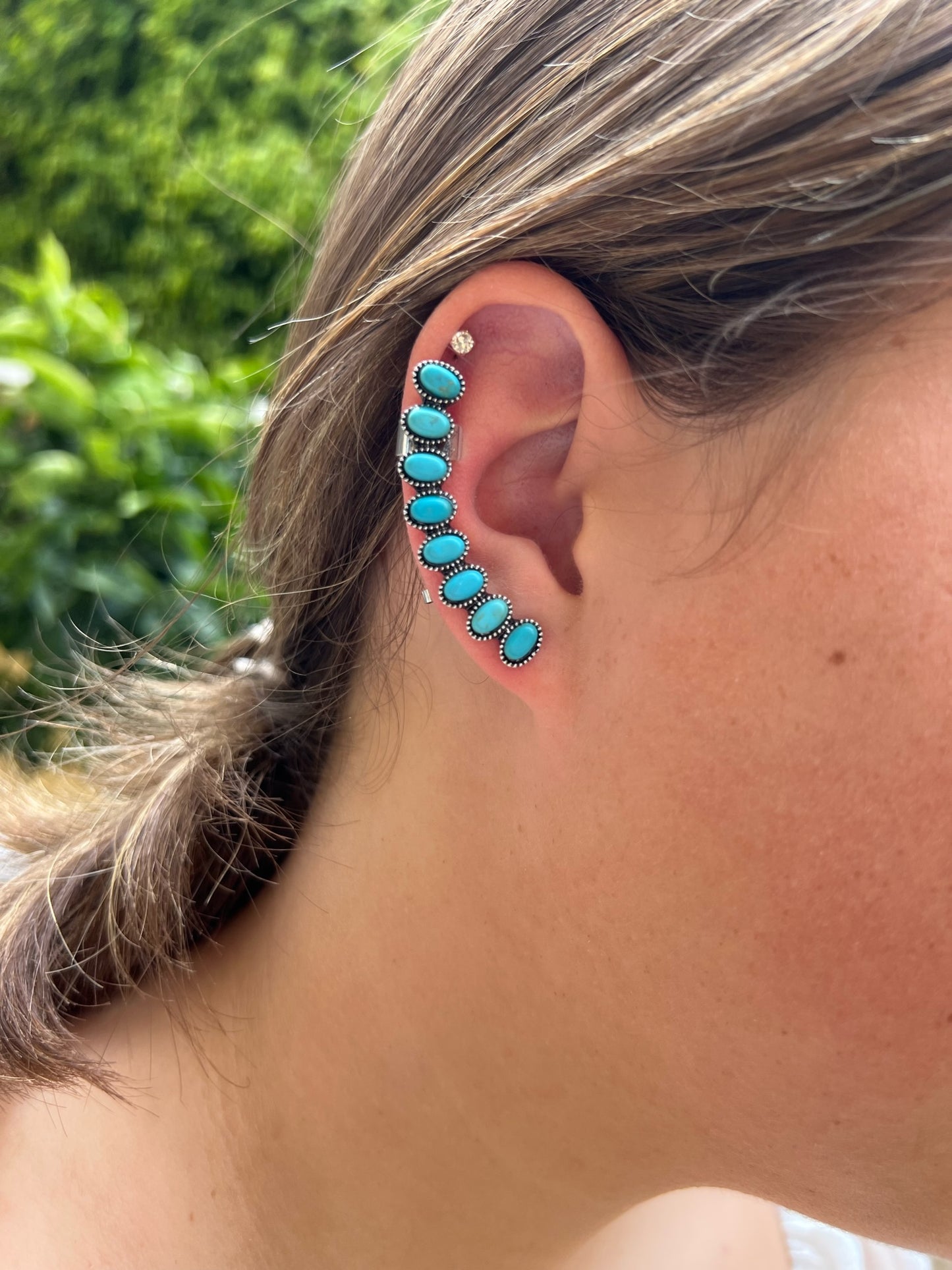 Turquoise Ear Cuff Stone Earrings