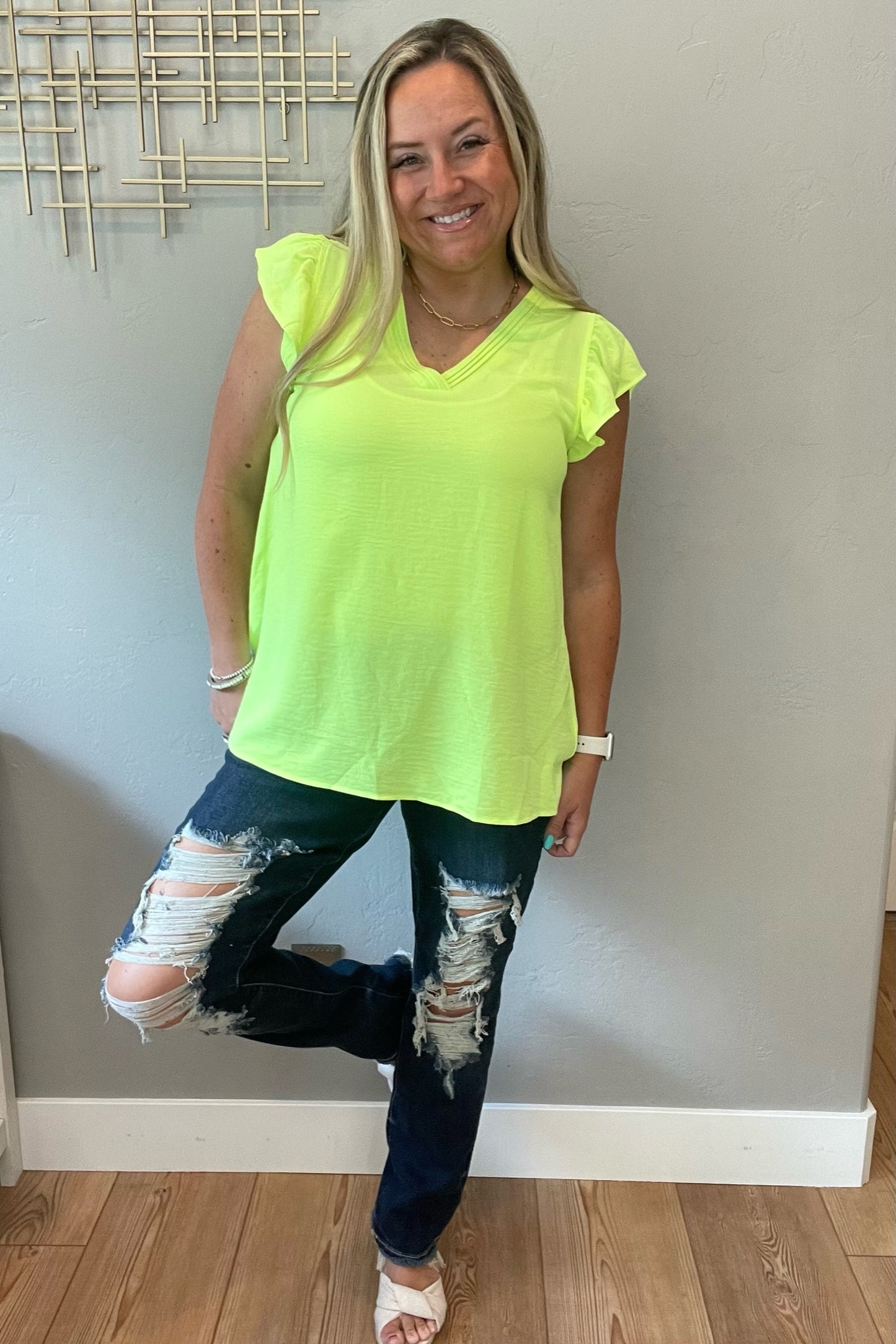 Under Neon Lights Ruffle Sleeve Top