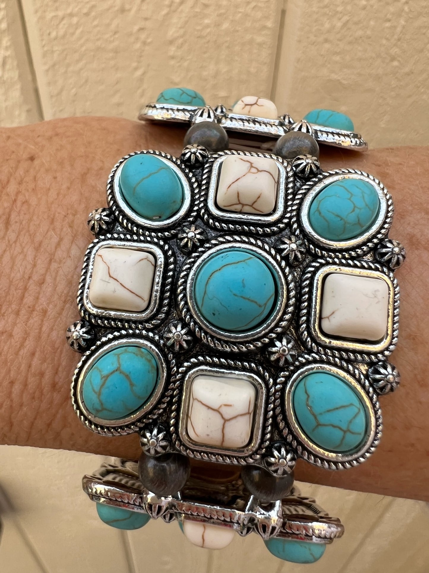 Turquoise Beaded Square Stretch Bracelet