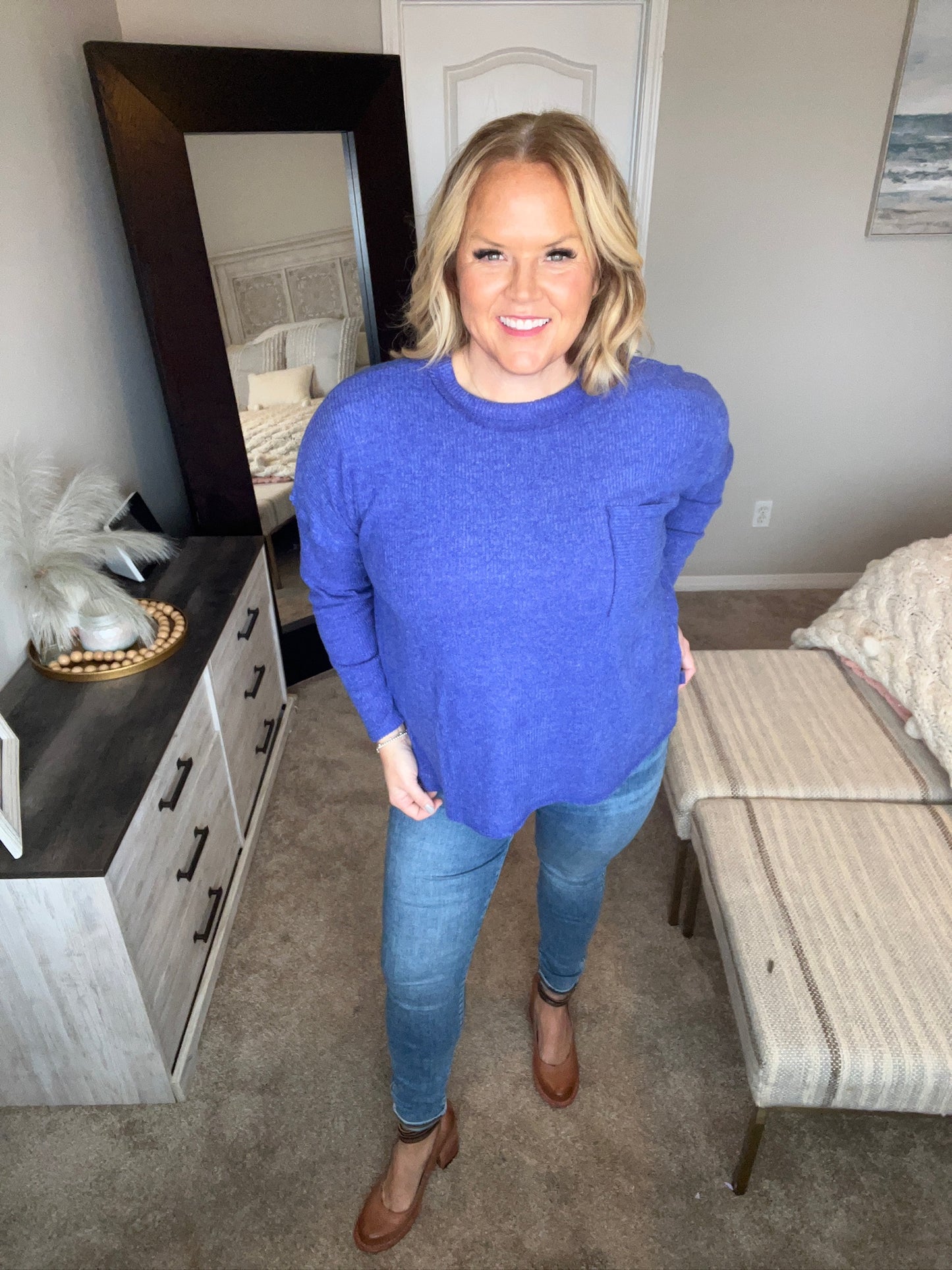 Casual Tuesday Ribbed Knit Sweater in Bright Blue