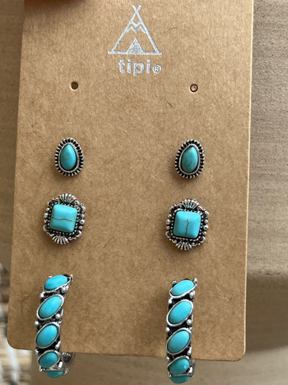 Set of 3 Turquoise Earrings