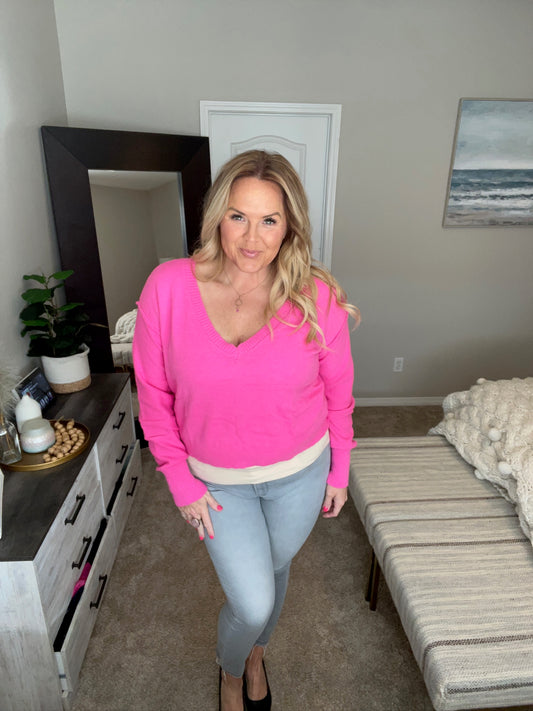 Back to Life V-Neck Sweater in Pink