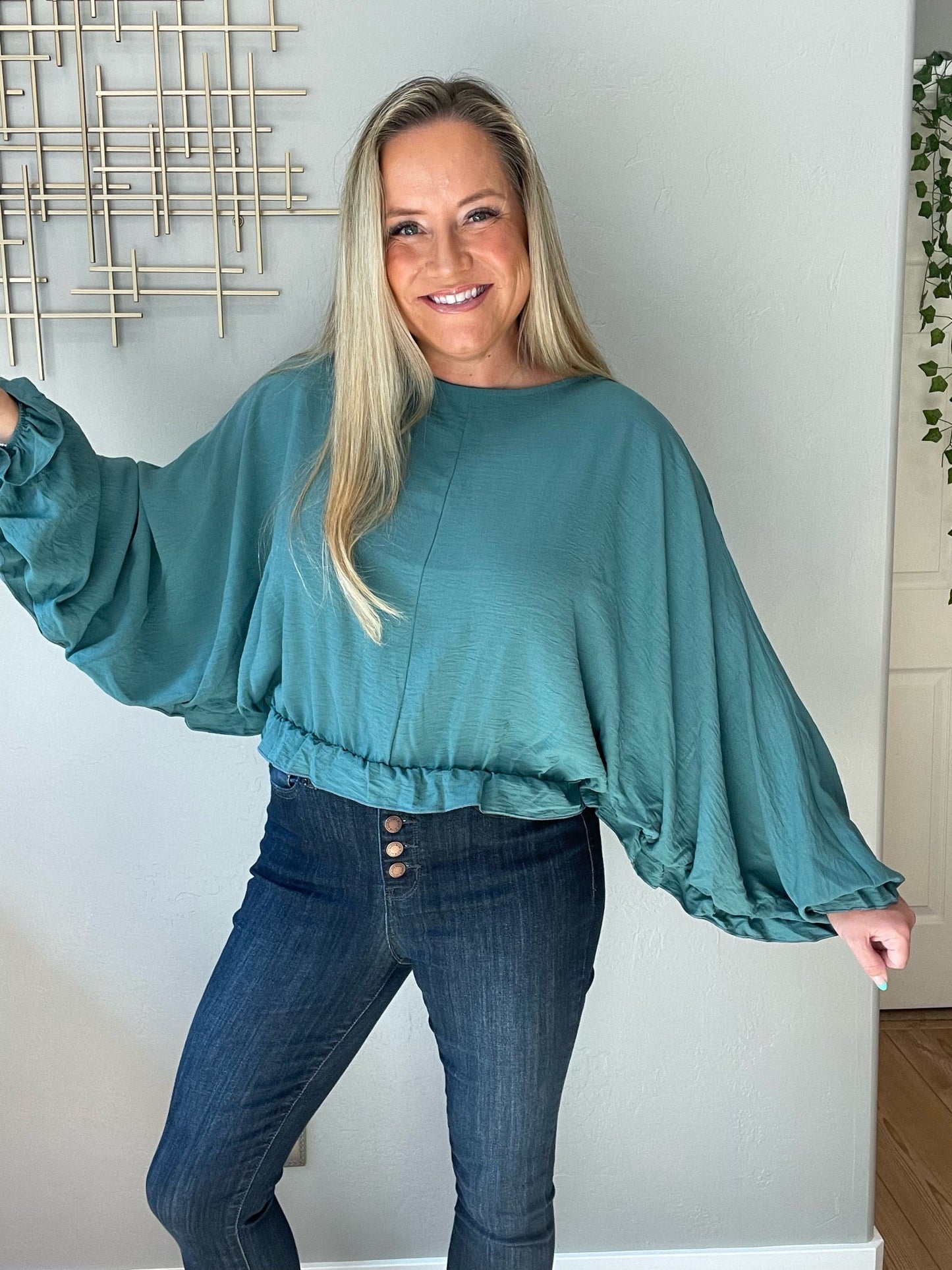 Winging It Ruffle Detail Top in Teal by RM