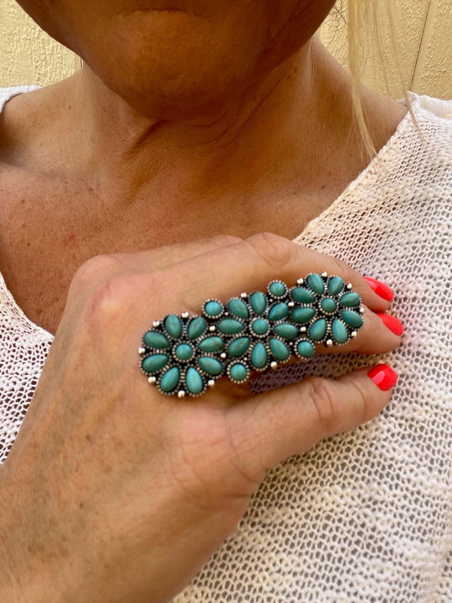 Western Cluster Cuff Turquoise Ring