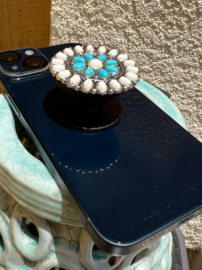 Turquoise & Pearl Western Flower Phone Grip