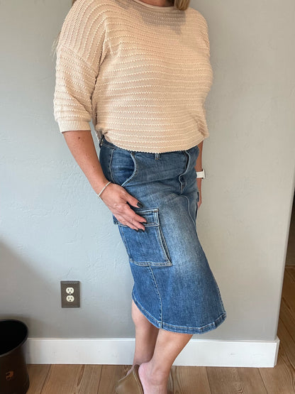 Always Be There Cargo Denim Skirt