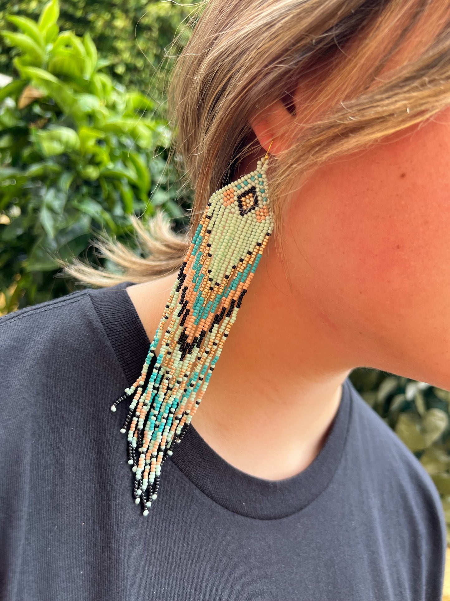 Extra Long Aztec Seed Beaded Earrings