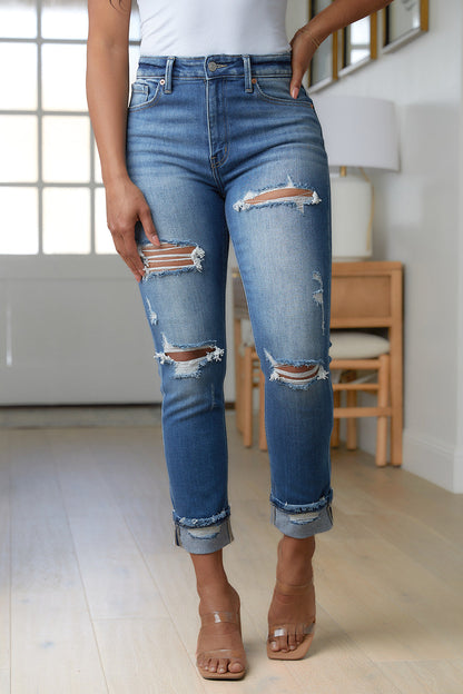 Belinda High Rise Distressed Straight Jeans by RM