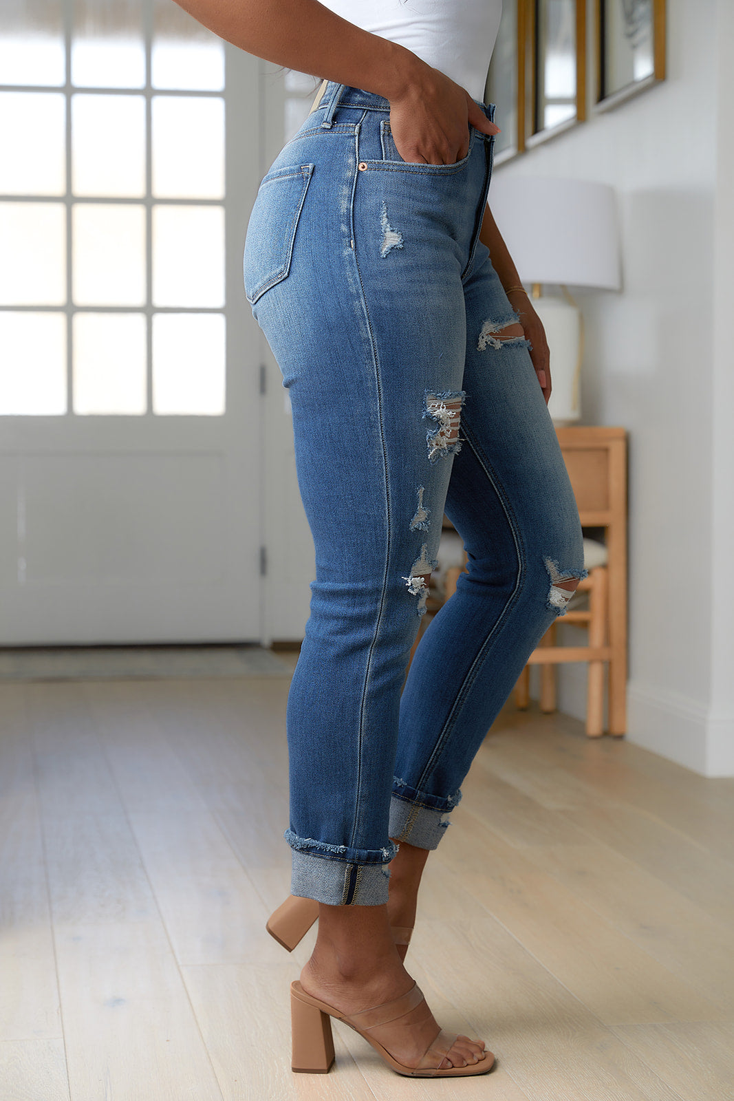 Belinda High Rise Distressed Straight Jeans by RM