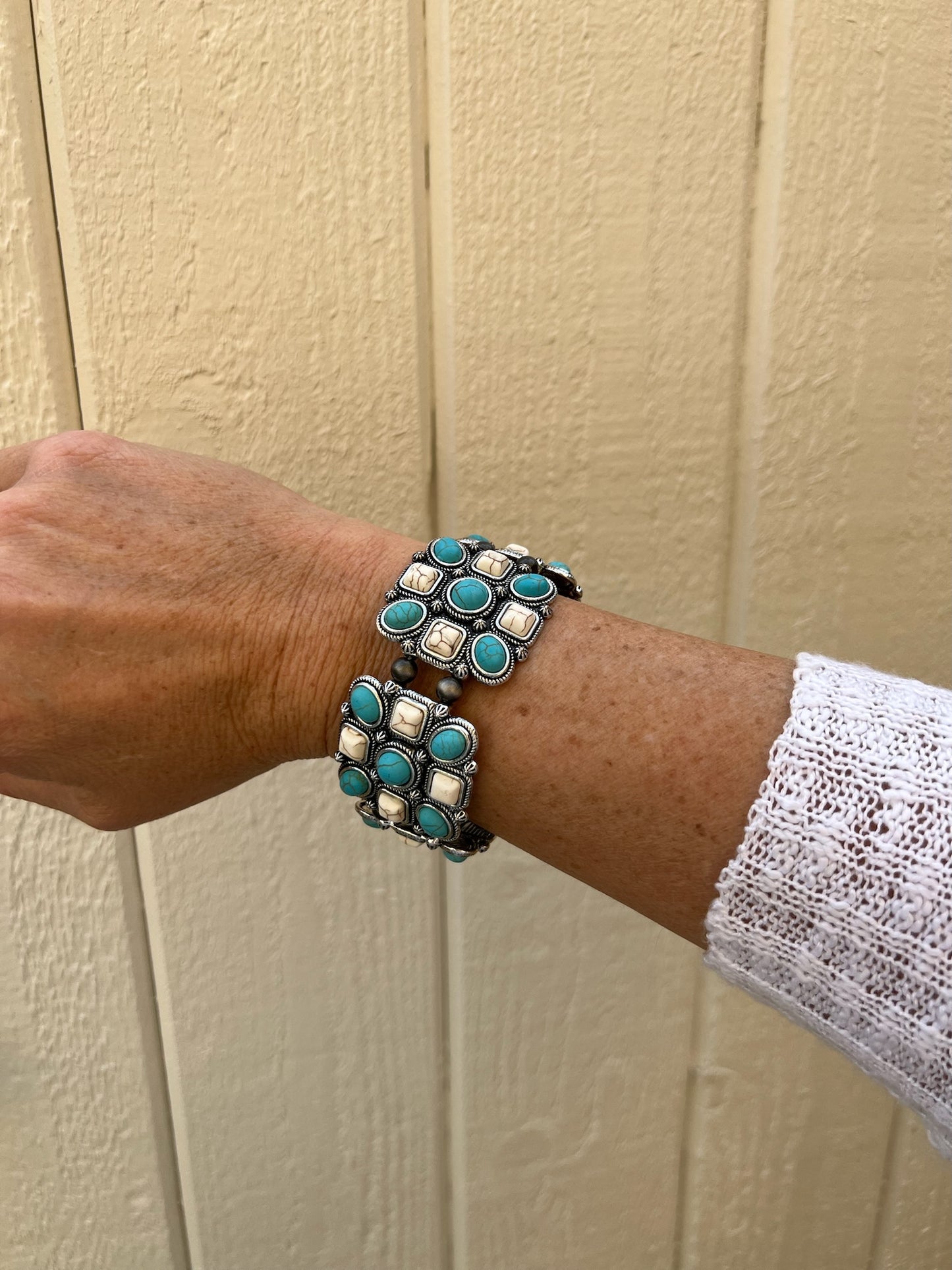 Turquoise Beaded Square Stretch Bracelet