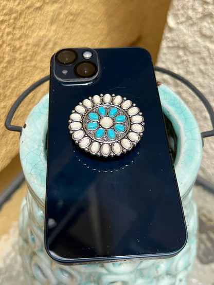 Turquoise & Pearl Western Flower Phone Grip