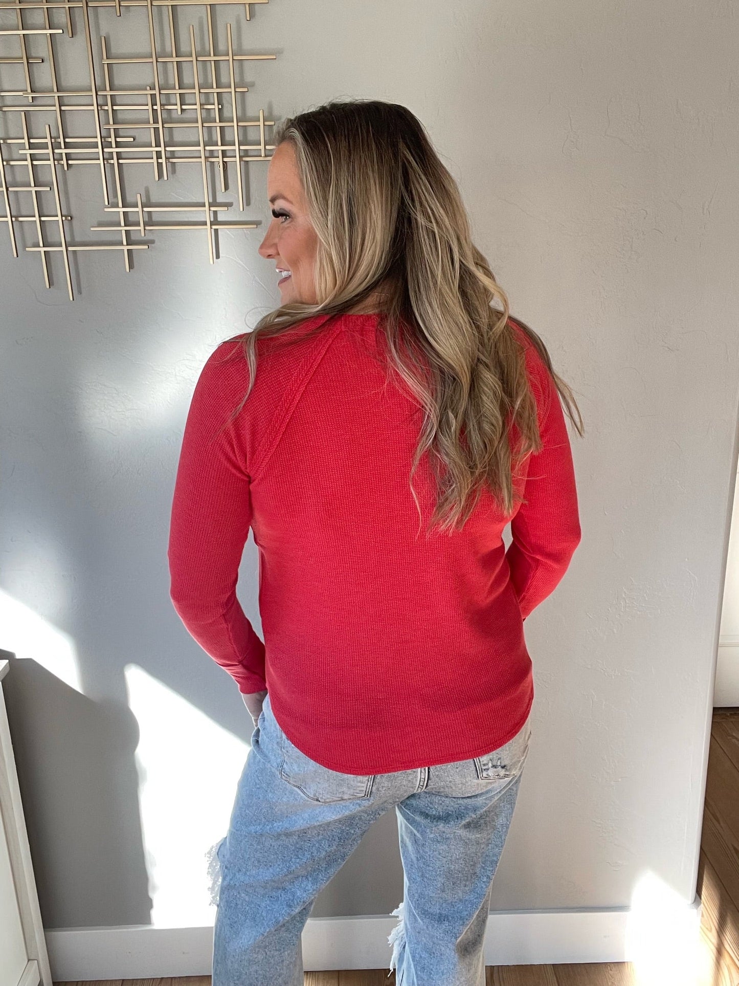 Baby Waffle Long Sleeve Top in Ruby by RM