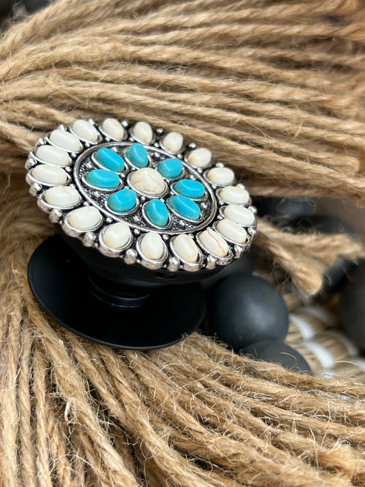 Turquoise & Pearl Western Flower Phone Grip