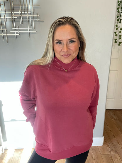 Make No Mistake Mock Neck Pullover in Cranberry