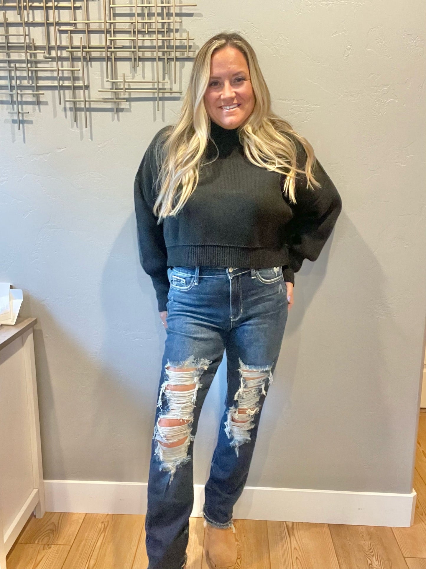 Sloane Mid Rise Heavy Destroyed Straight Jeans by RM