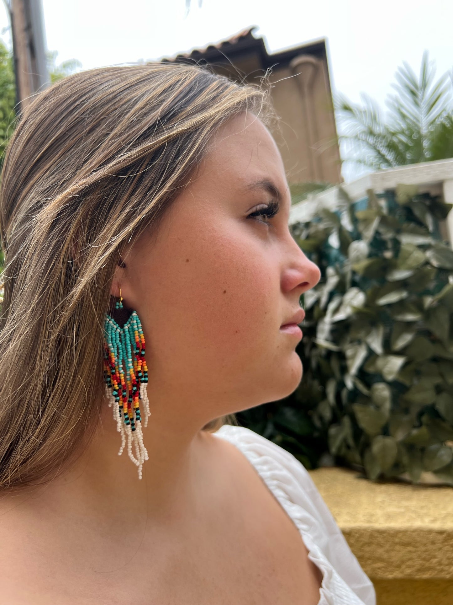 Multi-Color Aztec Seed Beaded Earrings