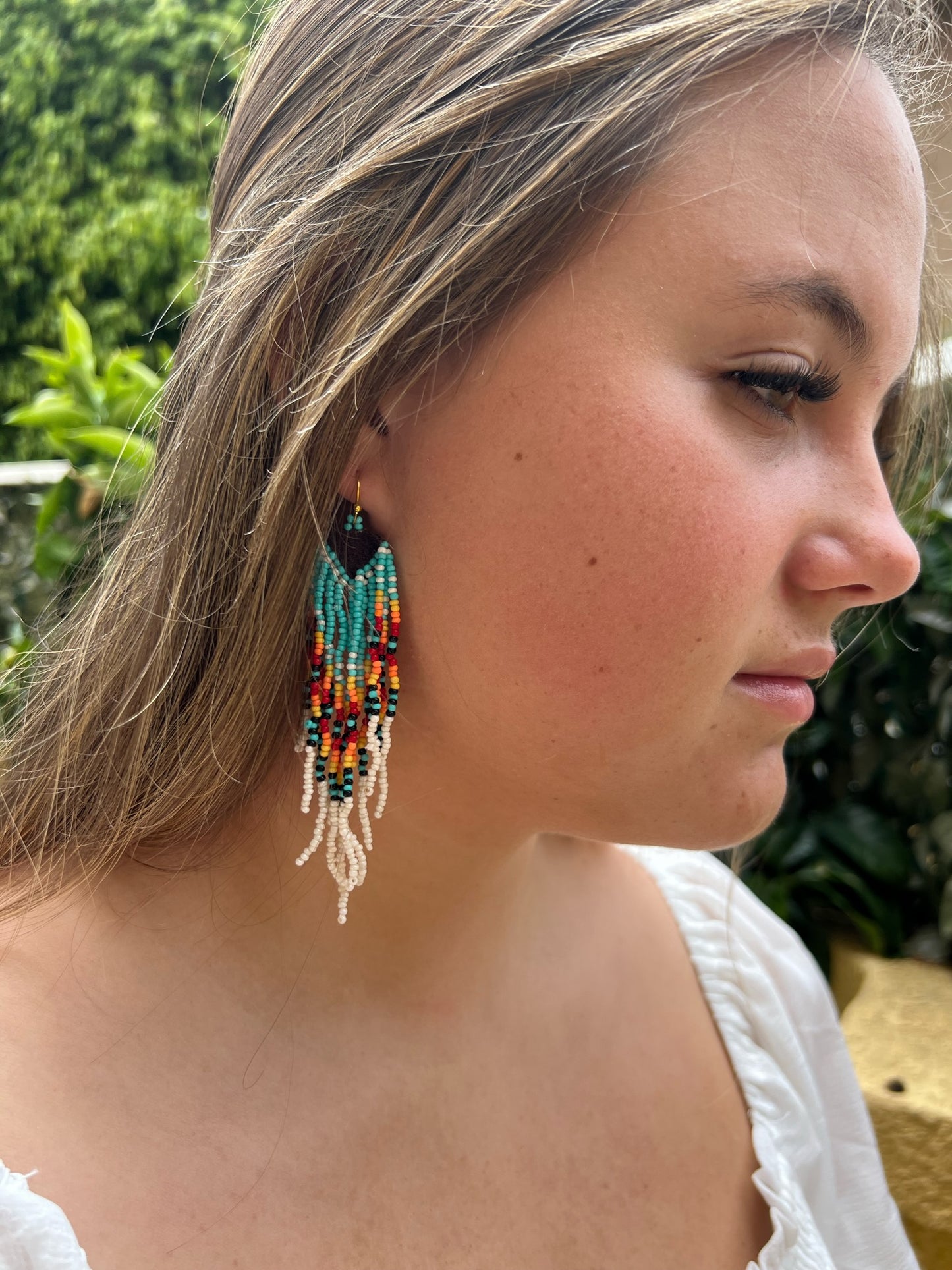 Multi-Color Aztec Seed Beaded Earrings