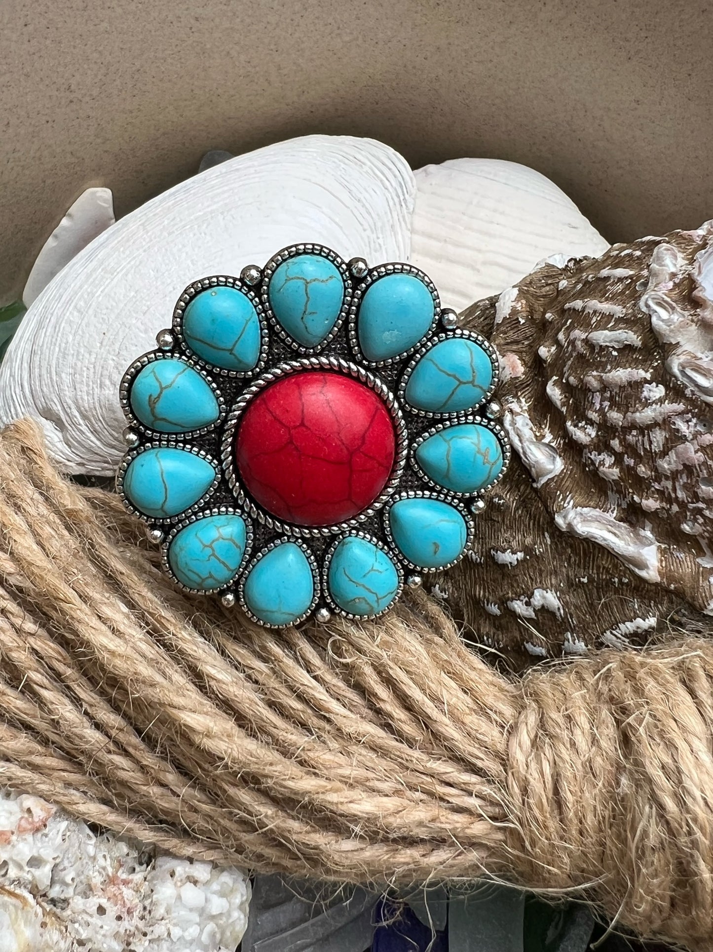 Turquoise & Red Western Flower Phone Grip