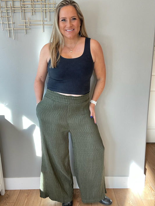 Harmony High Rise Wide Pants in Olive