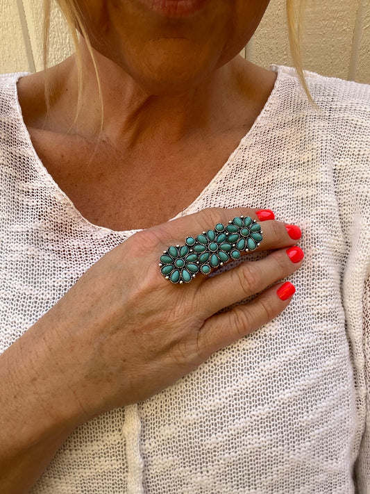 Western Cluster Cuff Turquoise Ring