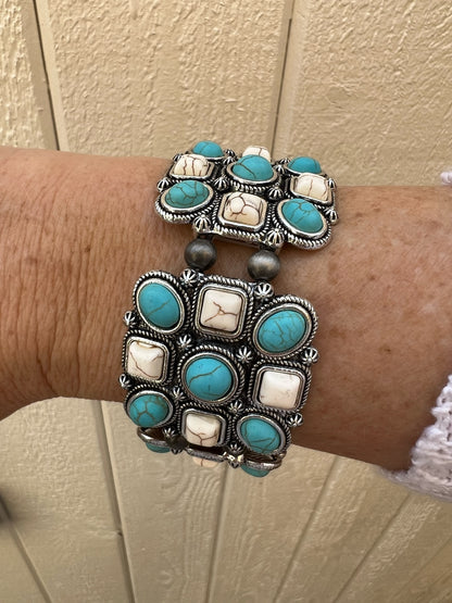 Turquoise Beaded Square Stretch Bracelet