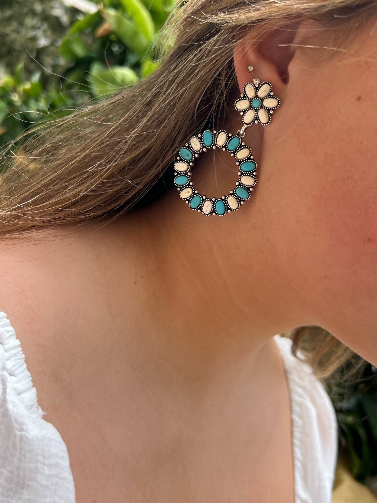 Turquoise & Ivory Boho/Western Earrings