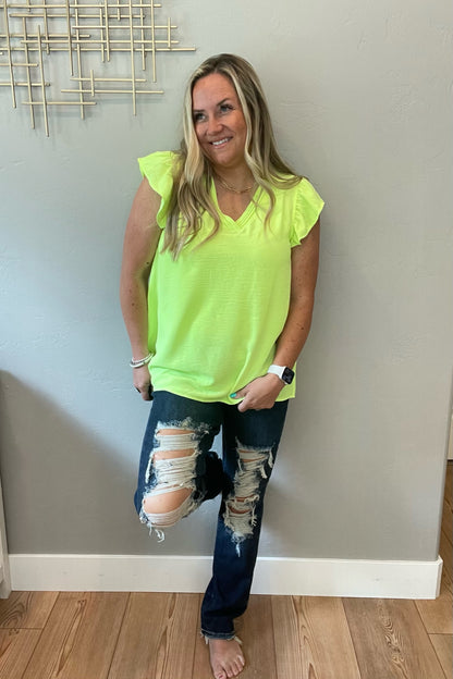 Under Neon Lights Ruffle Sleeve Top