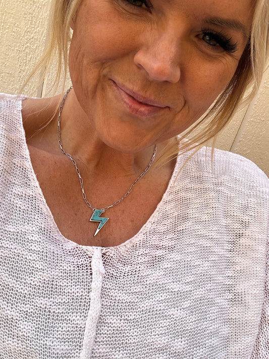 Lightening Bolt Turquoise Stone Necklace