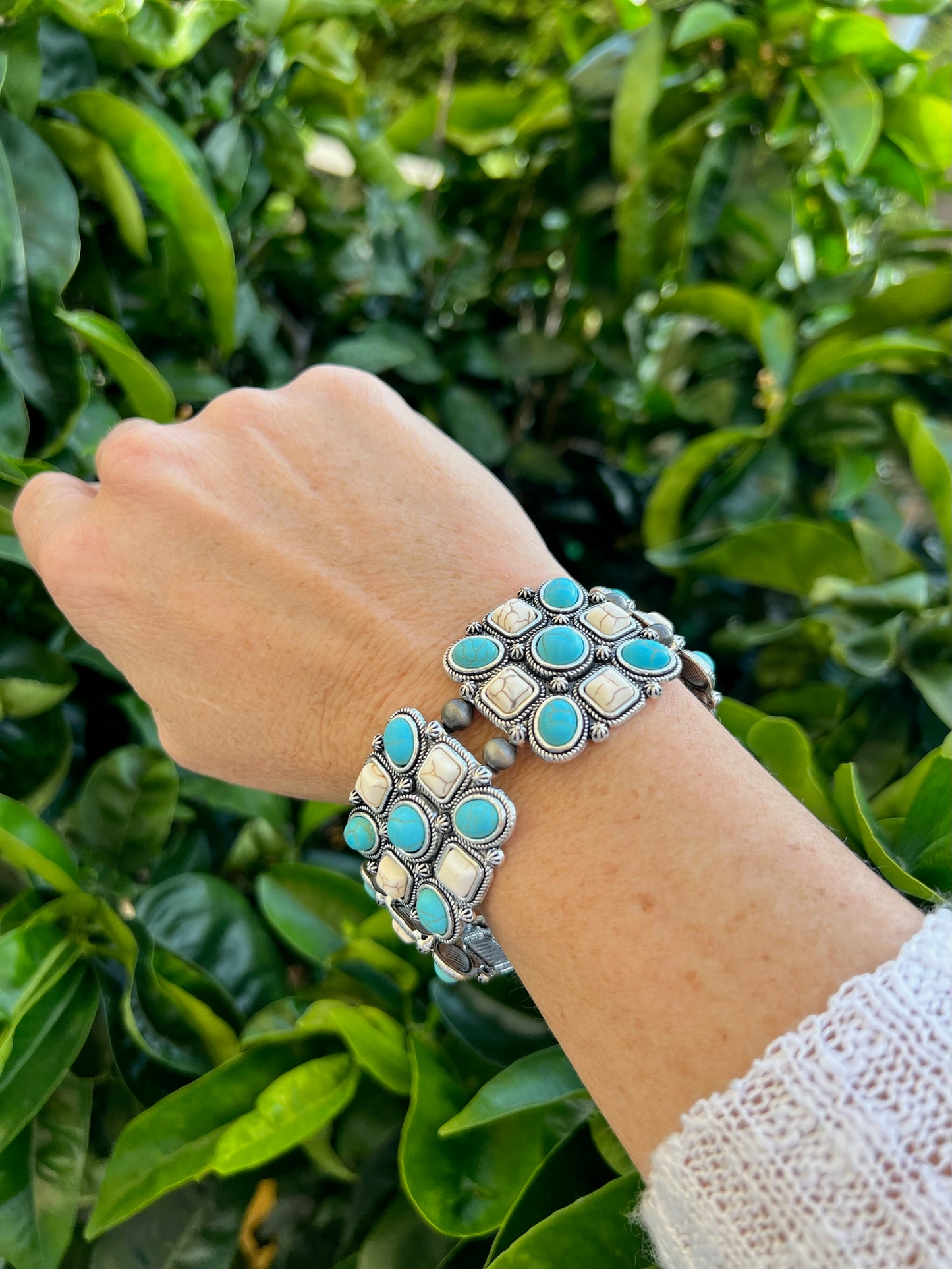 Turquoise Beaded Square Stretch Bracelet