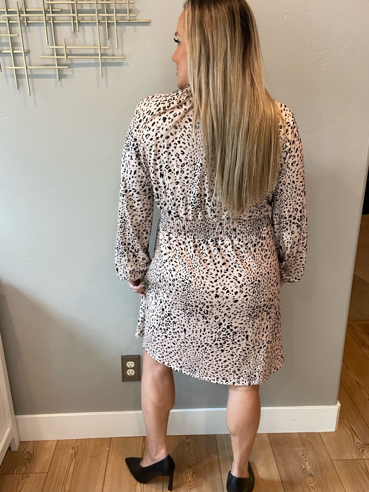 Ophelia Animal Print Shirred Waist Dress