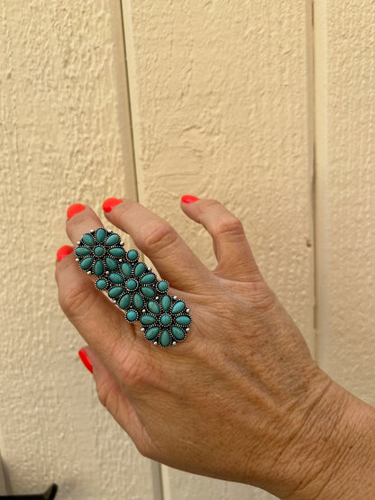 Western Cluster Cuff Turquoise Ring