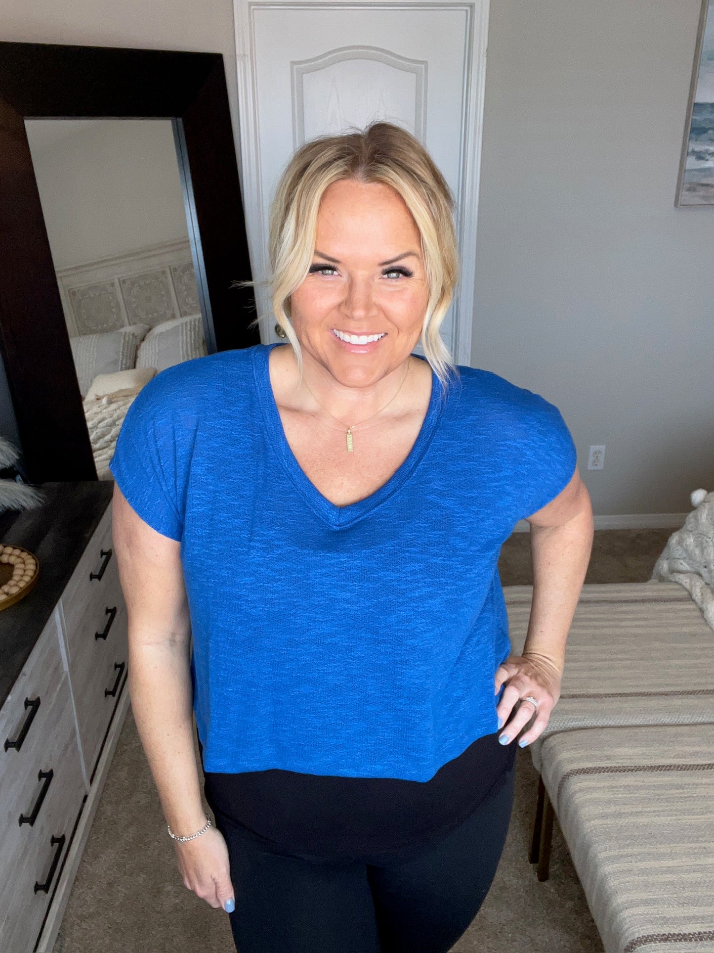 Classic Comfort V-Neck Top in Classic Blue