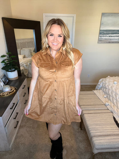 Don't Hang Up Faux Suede Shirt Dress