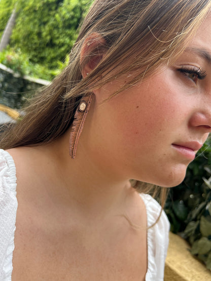 Dangling Feather Earrings with Ivory Stone Accent