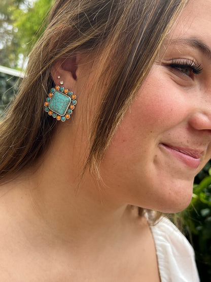 Turquoise & Yellow Stone Earrings