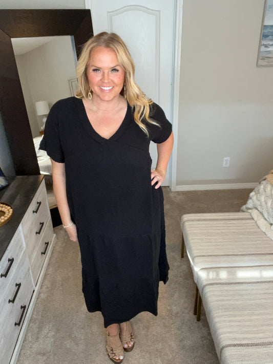 Always Learning Dolman Sleeve Dress in Black