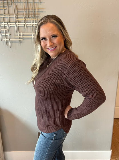 High Low Waffle Knit Sweater in Mahogany