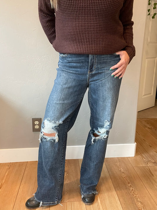 Rose High Rise 90's Straight Jeans in Dark Wash