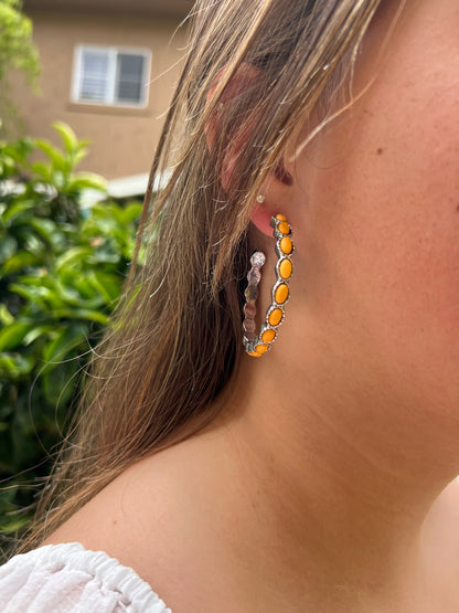 Yellow Stone Hoop Earrings