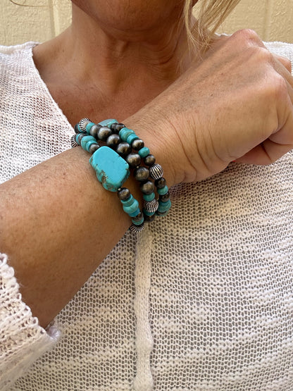 Turquoise Stone Stretchy Bracelet, Set of 3