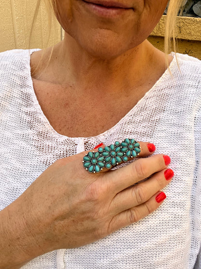 Western Cluster Cuff Turquoise Ring