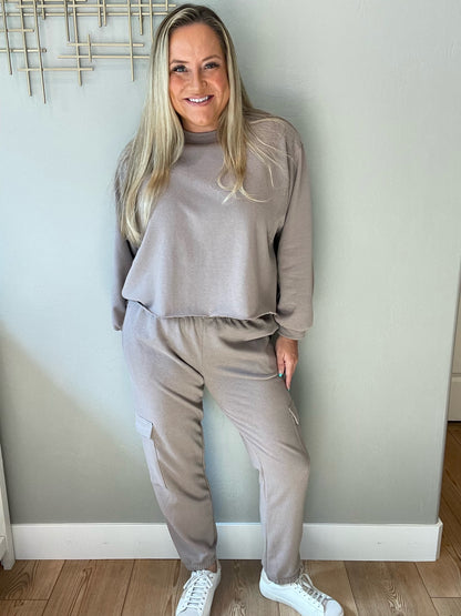 Lounge A Lot Cut Off Sweatshirt in Mocha