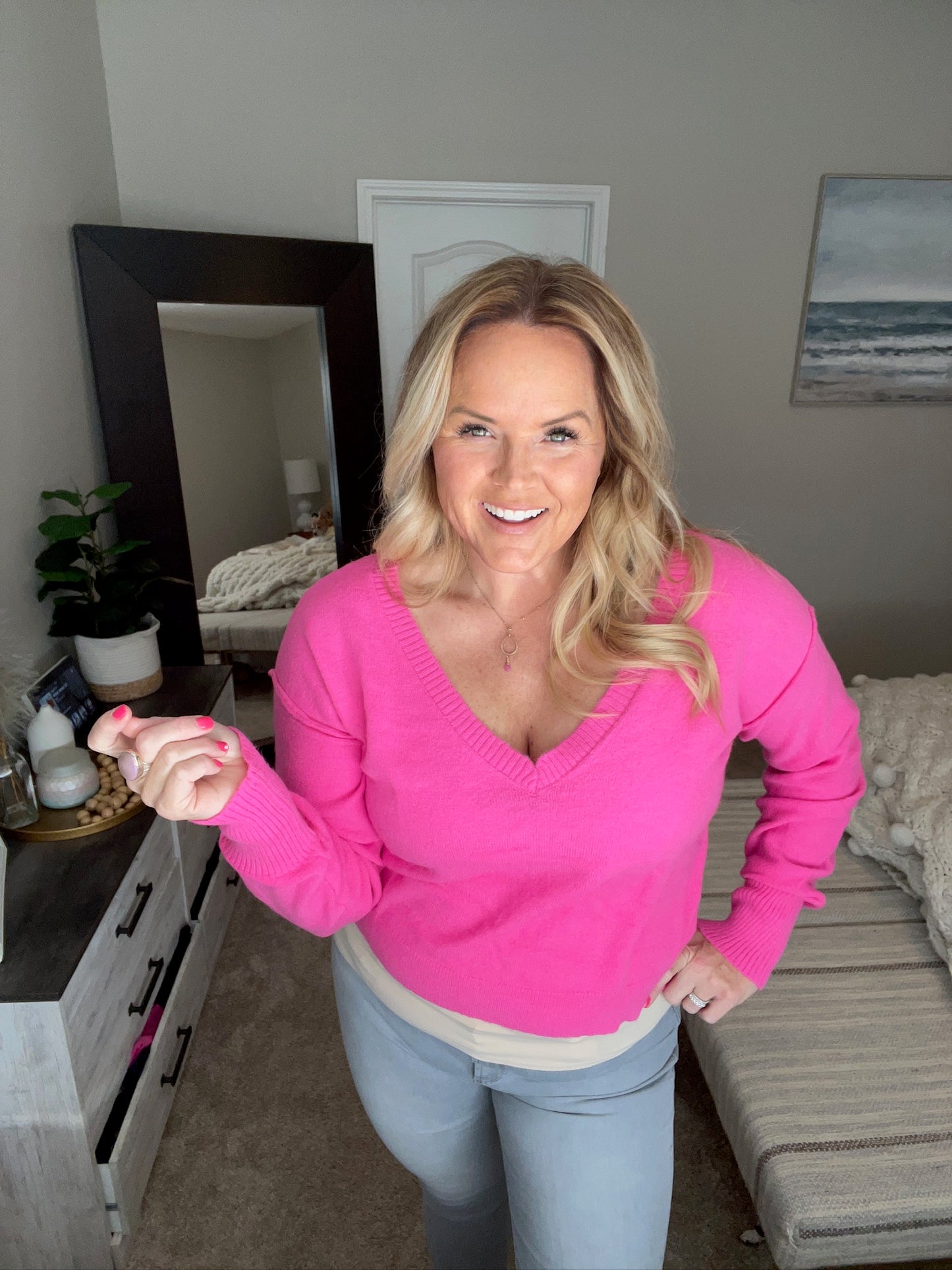 Back to Life V-Neck Sweater in Pink