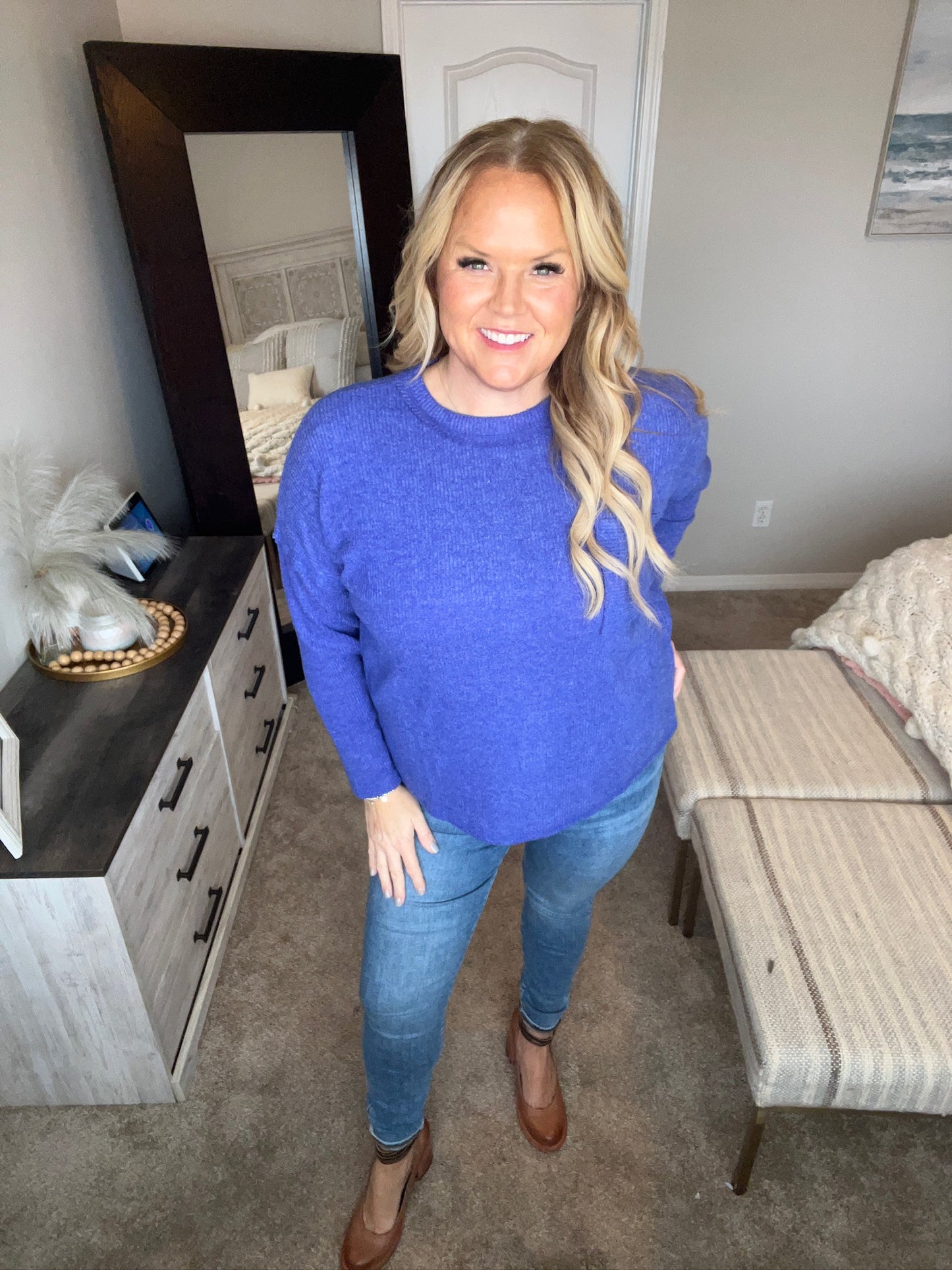 Casual Tuesday Ribbed Knit Sweater in Bright Blue