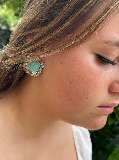 Turquoise & Yellow Stone Earrings